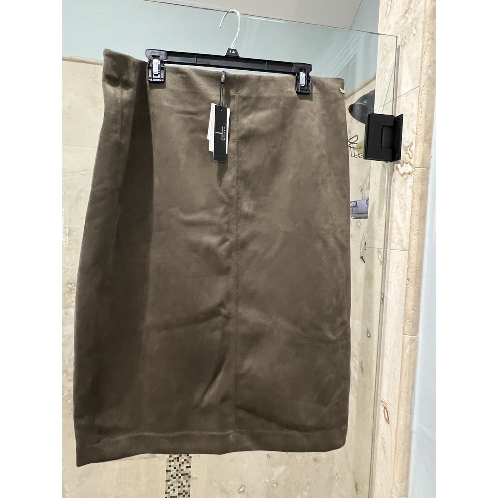 Tahari Green Vegan Moc Suede Midi Skirt Pull On A-Line XL NWT